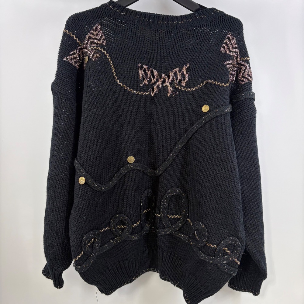 Vintage International Extra Touch Black Gold Metallic Knit Sweater Womens 22W